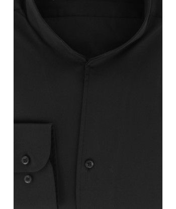 Chemise satin noir col droit ouvert Découvrez la collection