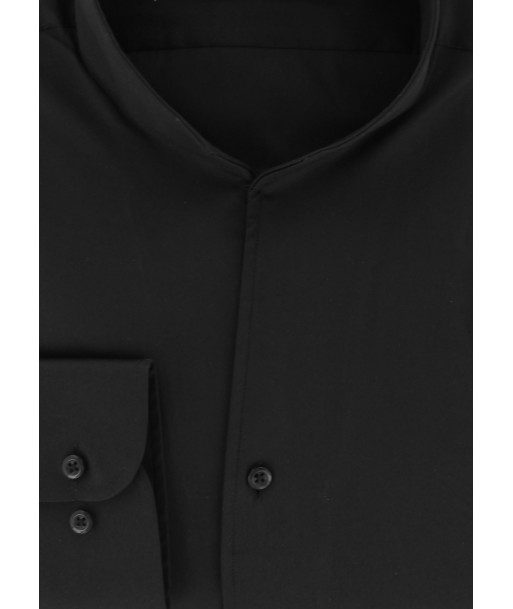 Chemise satin noir col droit ouvert Découvrez la collection