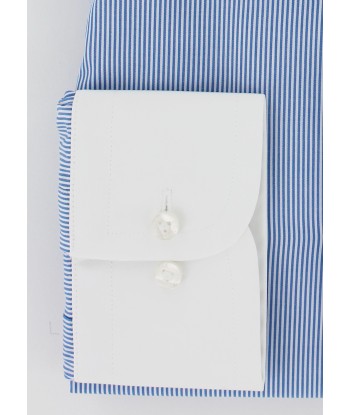 Chemise col blanc à fines rayures bleu ciel pas cher