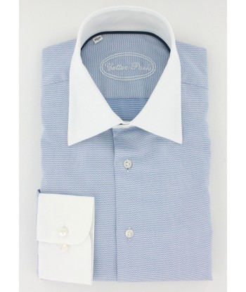 Chemise double retors col blanc à motifs bleu ciel de France