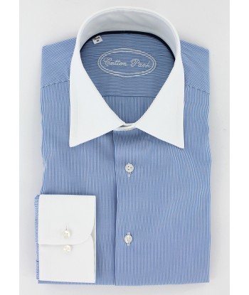 Chemise col blanc à fines rayures bleu ciel pas cher