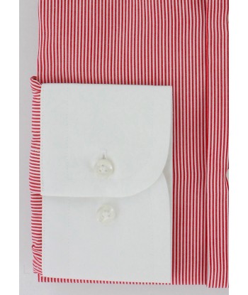 Chemise double retors col blanc à fines rayures rouges en ligne