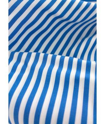 Chemise col anglais à rayures bâton bleu double retors Fin de série