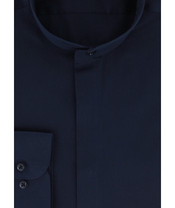 chemise cintrée col mao bleu marine la livraison gratuite