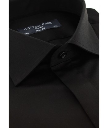 Chemise cintrée noire gorge cachée poignets mousquetaires Fin de série