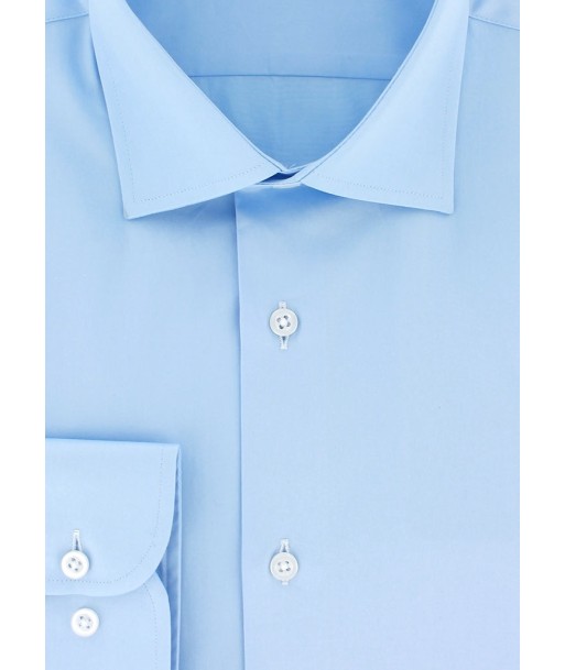 Chemise classique en satin de coton bleu ciel col italien Par le système avancé 