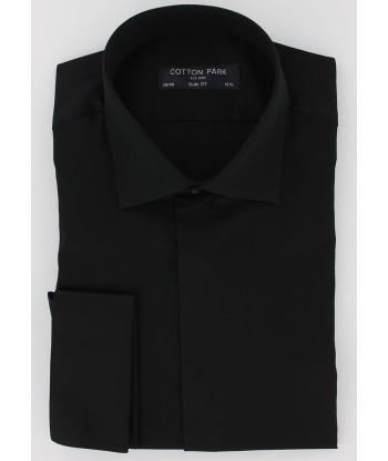 Chemise cintrée noire gorge cachée poignets mousquetaires Fin de série