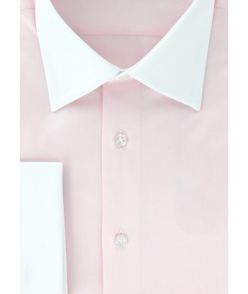 Chemise en twill rose col et poignets mousquetaires blancs Amélioration de cerveau avec