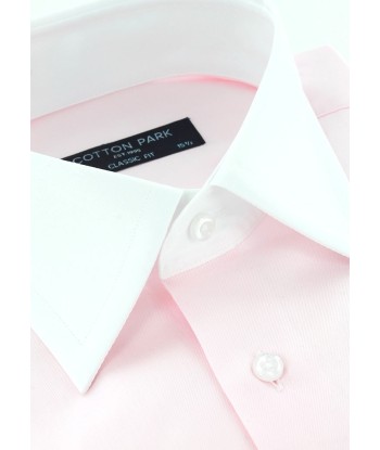 Chemise en twill rose col et poignets mousquetaires blancs Amélioration de cerveau avec