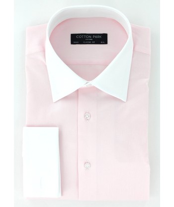 Chemise en twill rose col et poignets mousquetaires blancs Amélioration de cerveau avec