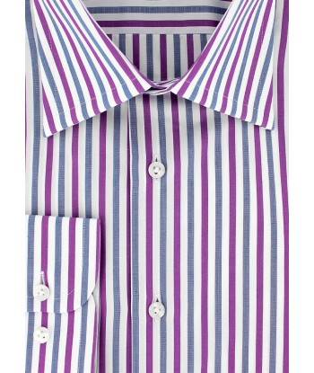 Chemise à rayures fuchsia et bleues double retors français