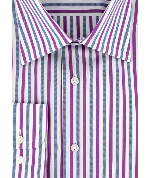 Chemise à rayures fuchsia et bleues double retors français