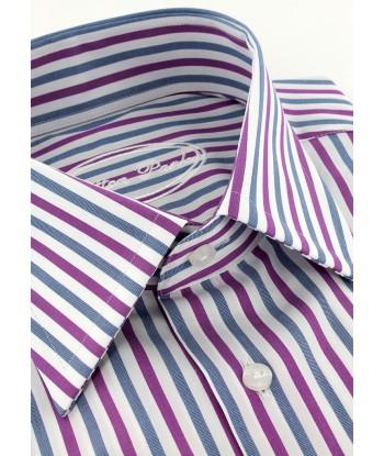 Chemise à rayures fuchsia et bleues double retors français