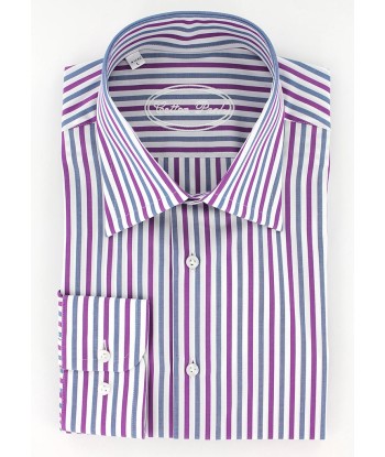 Chemise à rayures fuchsia et bleues double retors français