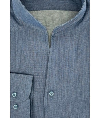 Chemise Denim bleu col droit ouvert prix