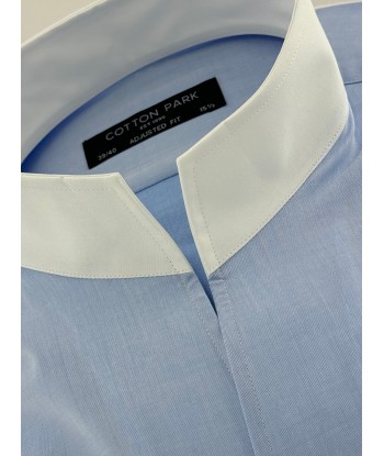 Chemise col blanc bleu ciel col droit ouvert Amélioration de cerveau avec