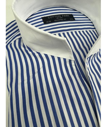 Chemise col blanc rayures bleues col droit ouvert les ctes