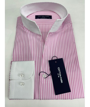 Chemise col blanc rayures roses col droit ouvert offre 