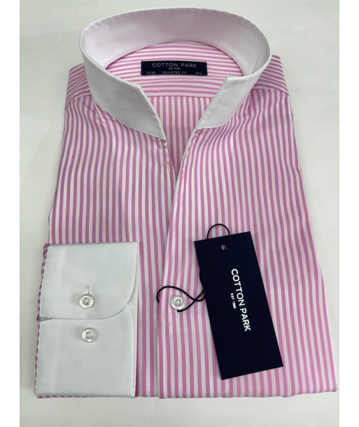 Chemise col blanc rayures roses col droit ouvert offre 