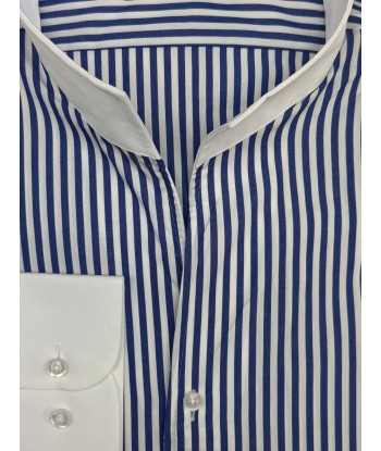 Chemise col blanc rayures bleues col droit ouvert les ctes