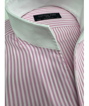 Chemise col blanc rayures roses col droit ouvert offre 