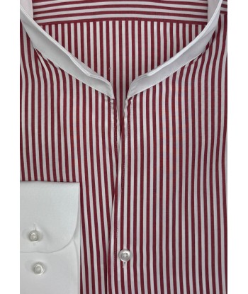 Chemise col blanc rayures rouges col droit ouvert de France