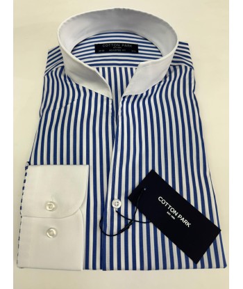 Chemise col blanc rayures bleues col droit ouvert les ctes