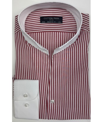 Chemise col blanc rayures rouges col droit ouvert de France