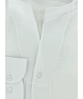 Chemise lin blanc col droit ouvert pour bénéficier 