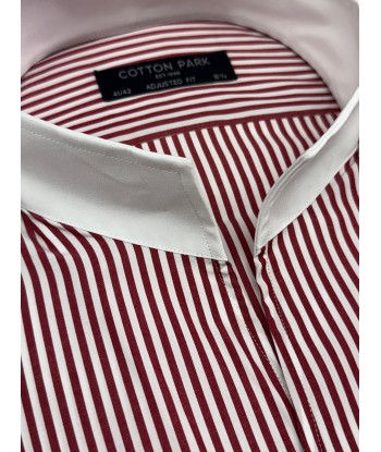 Chemise col blanc rayures rouges col droit ouvert de France