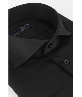 Chemise cintrée noire poignets mousquetaires pas cher 