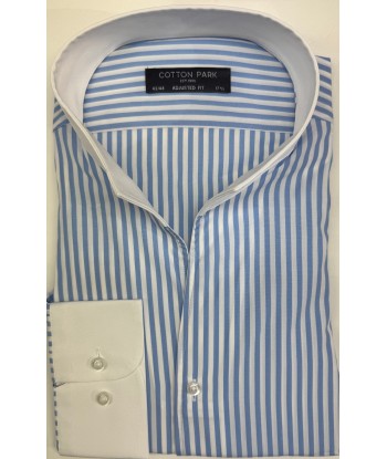 Chemise col blanc rayures bleues ciel col droit ouvert acheter