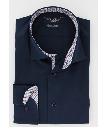 Chemise cintrée bleu marine opposition petits carreaux de France