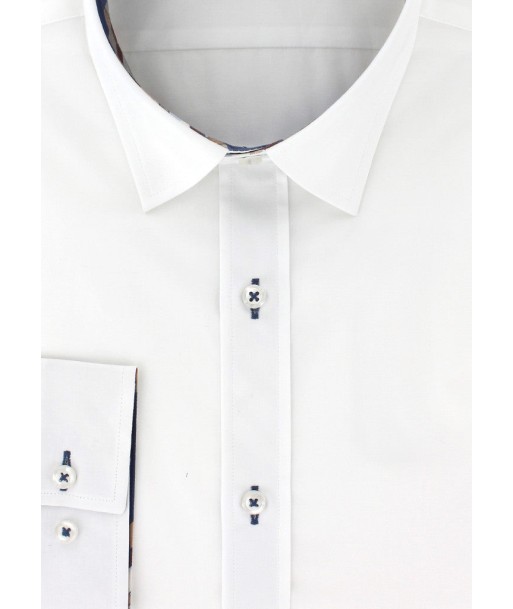 Chemise cintrée blanche avec coudières marine et marron soldes