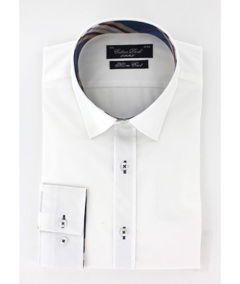 Chemise cintrée blanche avec coudières marine et marron soldes