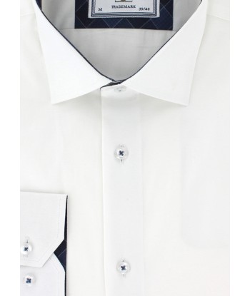 Chemise cintrée blanche opposition carreaux bleu marine acheter en ligne