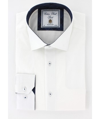 Chemise cintrée blanche opposition carreaux bleu marine acheter en ligne