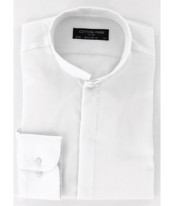 Chemise coupe cintrée col inversé en satin de coton blanc acheter en ligne