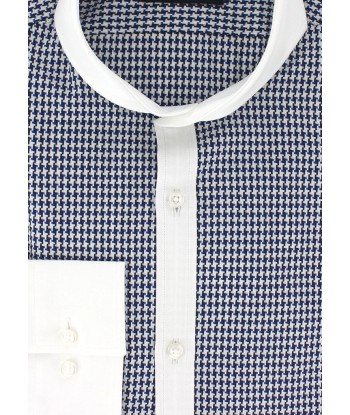 Chemise col cutaway blanc pied de poule bleu marine pas cher chine