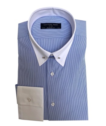 Chemise cintrée col anglais fines rayures bleu ciel Paris Déstockage Promo