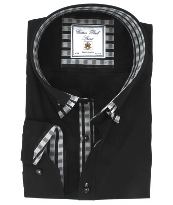 Chemise double col noir et carreaux france