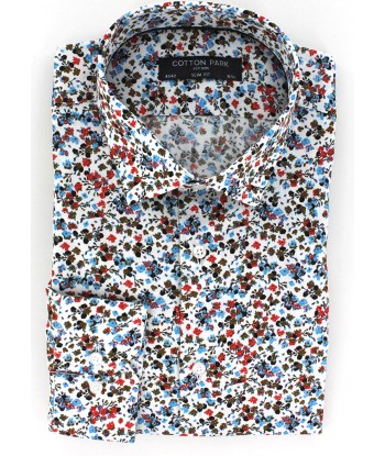 Chemise cintrée à fleurs bleu ciel et kaki livraison et retour toujours gratuits