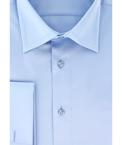 Chemise en satin de coton bleu ciel col français poignets mousquetaires 50% de réduction en Octobre 2024