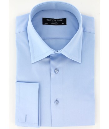 Chemise en satin de coton bleu ciel col français poignets mousquetaires 50% de réduction en Octobre 2024