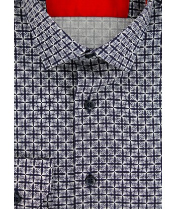 Chemise cintrée bleu marine à motifs est présent 