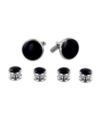 Boutons de manchette et plastron assortis couleur argent et noir d'Europe débarque