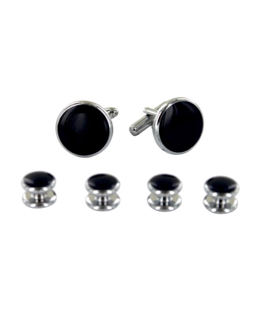 Boutons de manchette et plastron assortis couleur argent et noir d'Europe débarque