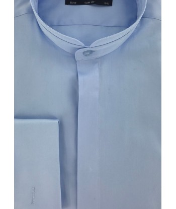 Chemise cintrée col mao bleu ciel poignets mousquetaires 2024