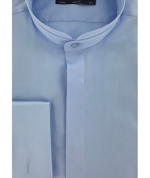 Chemise cintrée col mao bleu ciel poignets mousquetaires 2024