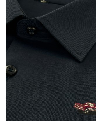 Chemise cintrée en twill bleu marine à motifs pas cheres